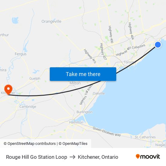 Rouge Hill Go Station Loop to Kitchener, Ontario map