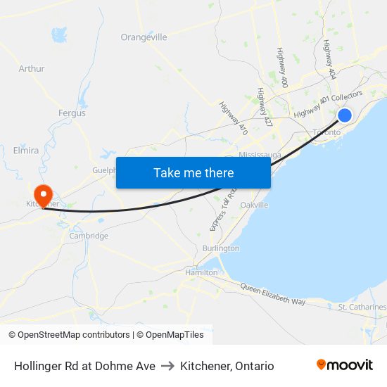 Hollinger Rd at Dohme Ave to Kitchener, Ontario map