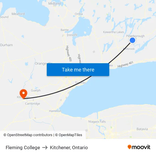 Fleming College to Kitchener, Ontario map