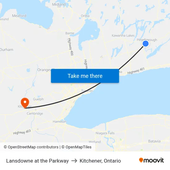 Lansdowne at the Parkway to Kitchener, Ontario map