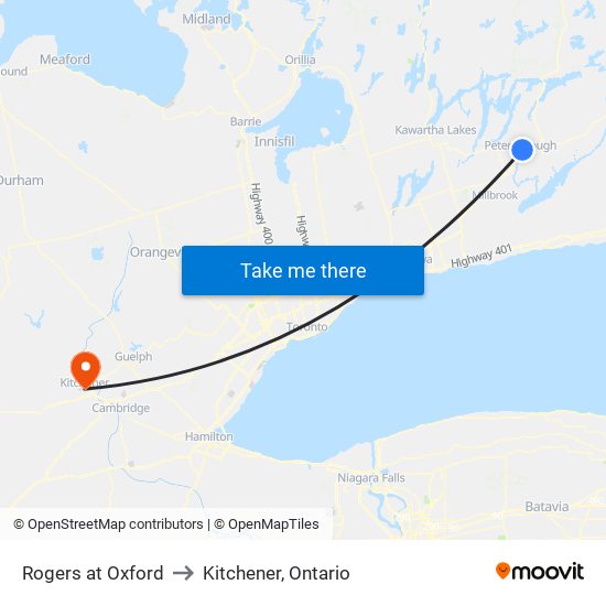 Rogers at Oxford to Kitchener, Ontario map