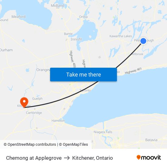 Chemong at Applegrove to Kitchener, Ontario map