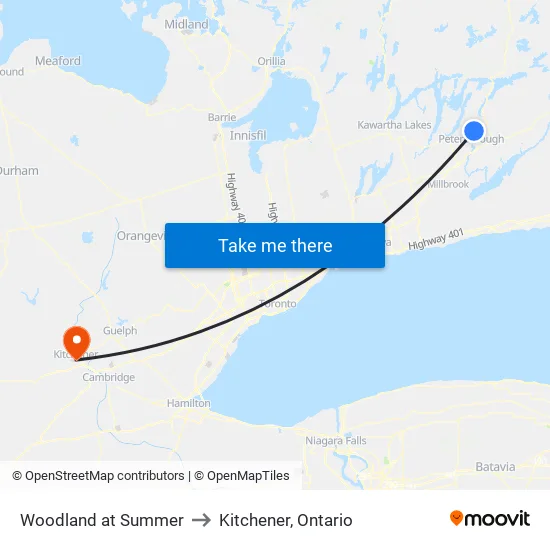 Woodland at Summer to Kitchener, Ontario map