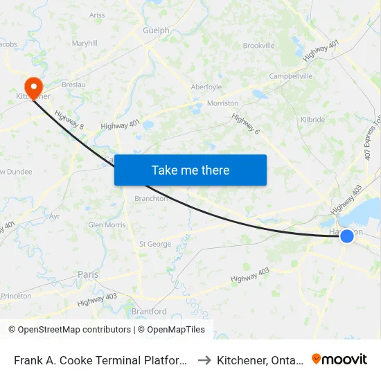 Frank A. Cooke Terminal Platform 6 to Kitchener, Ontario map