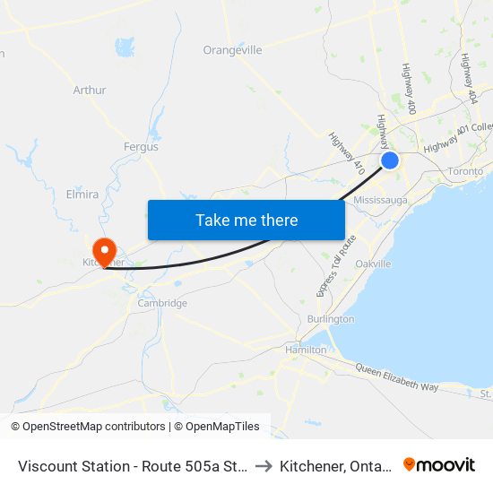 Viscount Station - Route 505a Stop to Kitchener, Ontario map