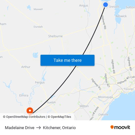 Madelaine Drive to Kitchener, Ontario map