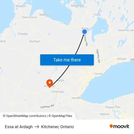 Essa at Ardagh to Kitchener, Ontario map