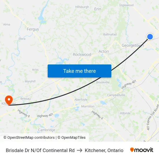 Brisdale Dr N/Of Continental Rd to Kitchener, Ontario map