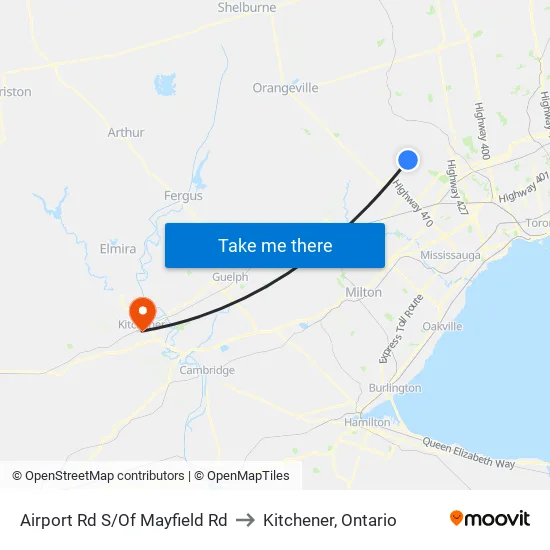 Airport Rd S/Of Mayfield Rd to Kitchener, Ontario map