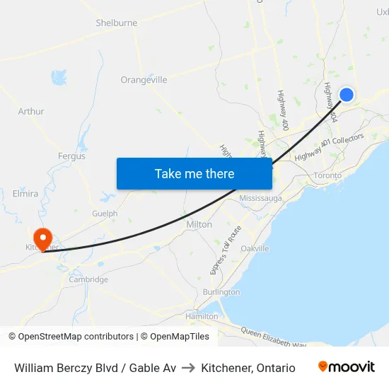 William Berczy Blvd / Gable Av to Kitchener, Ontario map