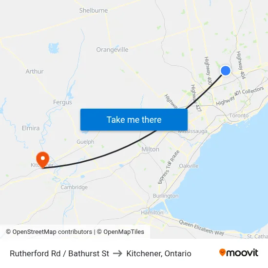 Rutherford Rd / Bathurst St to Kitchener, Ontario map