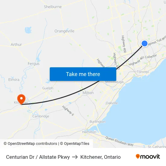 Centurian Dr / Allstate Pkwy to Kitchener, Ontario map
