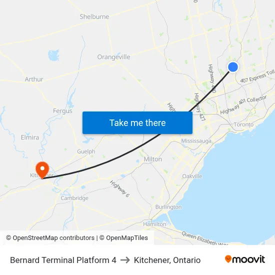 Bernard Terminal Platform 4 to Kitchener, Ontario map