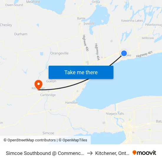 Simcoe Southbound @ Commencement to Kitchener, Ontario map
