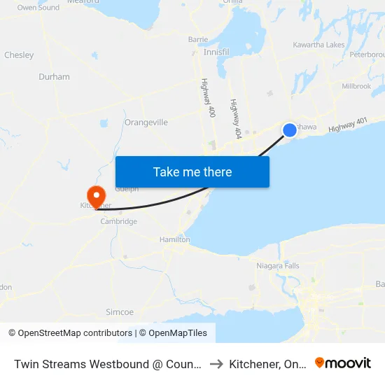 Twin Streams Westbound @ Country Lane to Kitchener, Ontario map