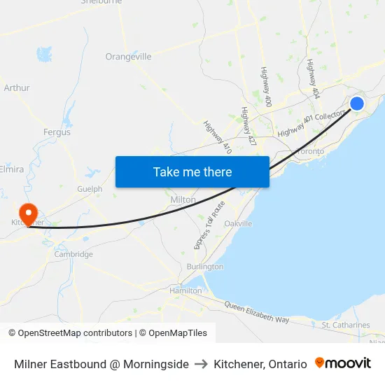 Milner Eastbound @ Morningside to Kitchener, Ontario map