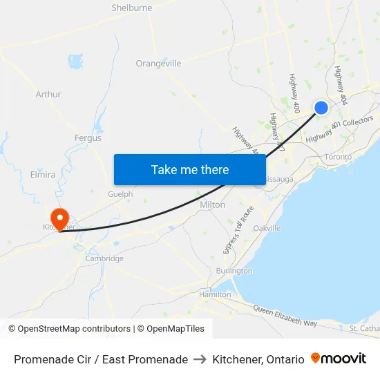 Promenade Cir / East Promenade to Kitchener, Ontario map