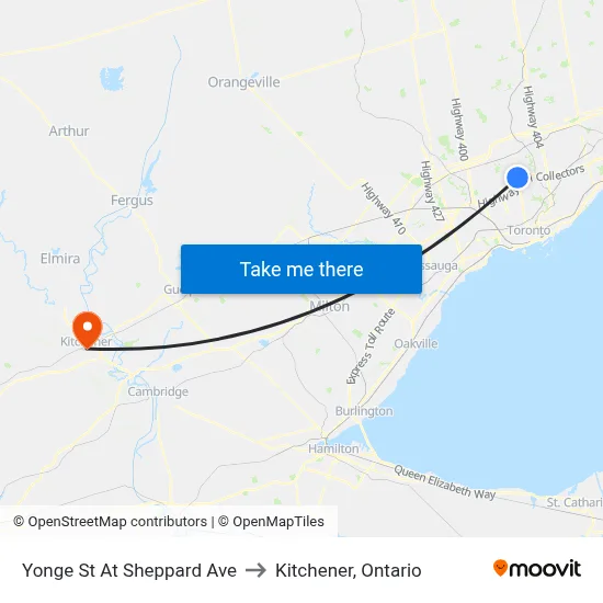 Yonge St At Sheppard Ave to Kitchener, Ontario map