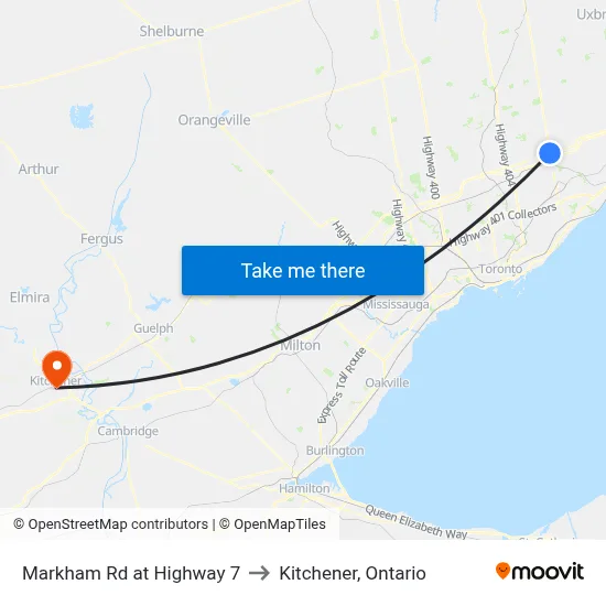 Markham Rd at Highway 7 to Kitchener, Ontario map