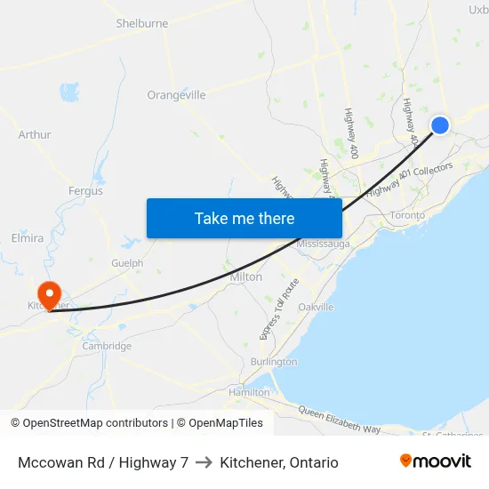 Mccowan Rd / Highway 7 to Kitchener, Ontario map