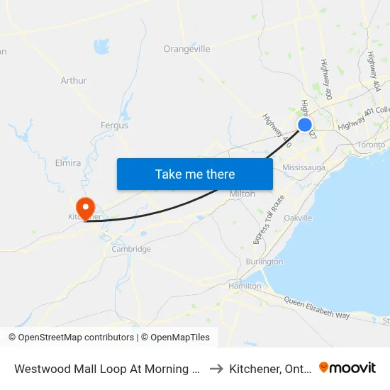 Westwood Mall Loop At Morning Star Dr to Kitchener, Ontario map