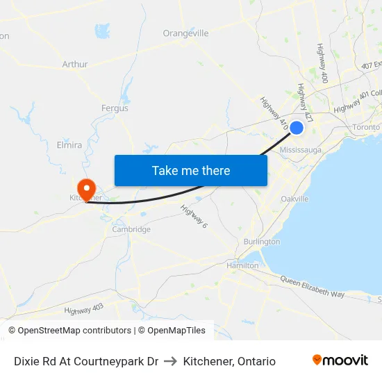 Dixie Rd At Courtneypark Dr to Kitchener, Ontario map