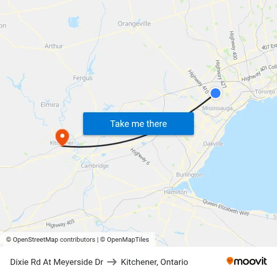 Dixie Rd At Meyerside Dr to Kitchener, Ontario map