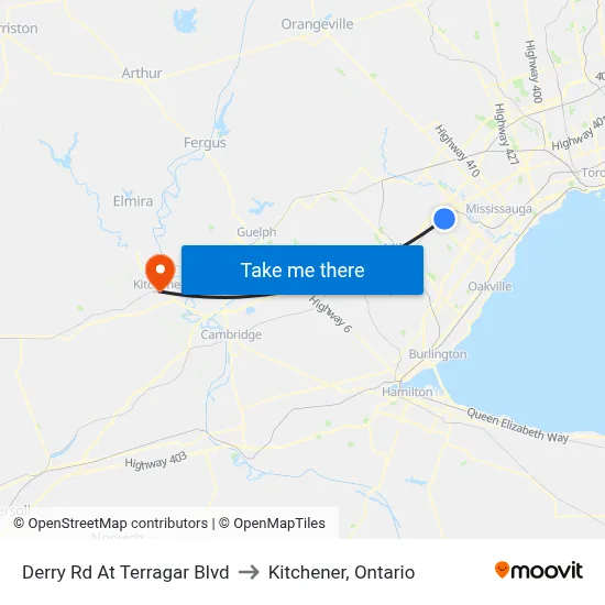 Derry Rd At Terragar Blvd to Kitchener, Ontario map