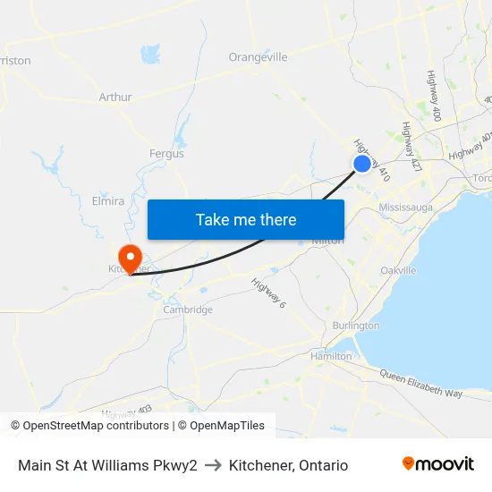 Main St At Williams Pkwy2 to Kitchener, Ontario map