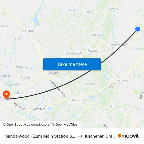 Sandalwood - Zum Main Station Stop Nb to Kitchener, Ontario map