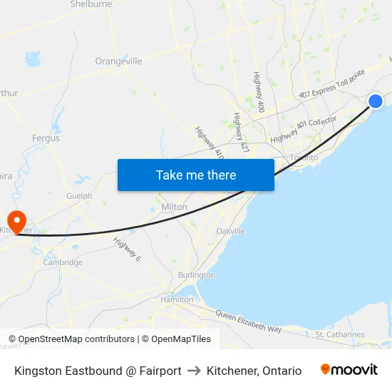 Kingston Eastbound @ Fairport to Kitchener, Ontario map