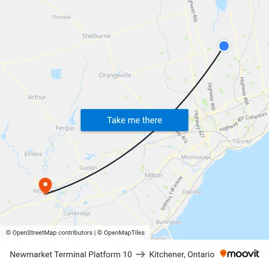 Newmarket Terminal Platform 10 to Kitchener, Ontario map