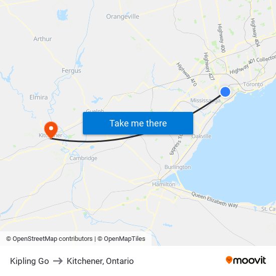 Kipling Go to Kitchener, Ontario map