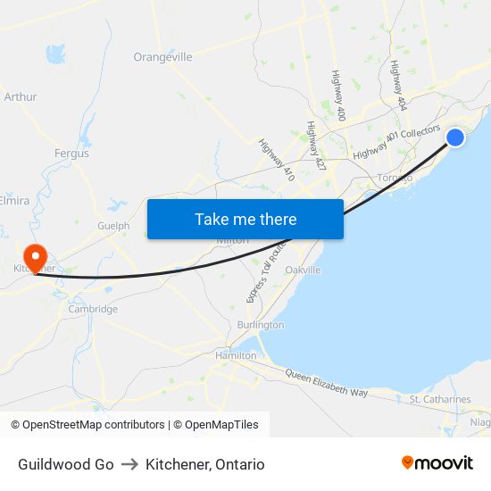 Guildwood Go to Kitchener, Ontario map