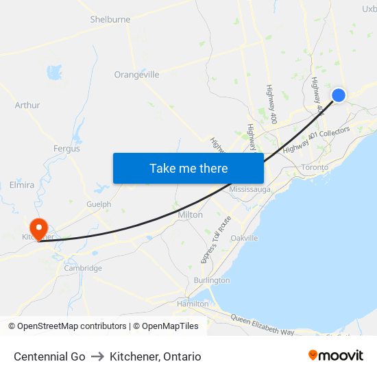 Centennial Go to Kitchener, Ontario map