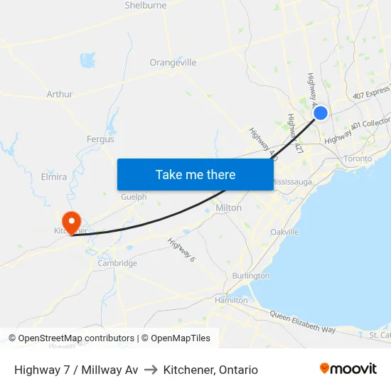 Highway 7 / Millway Av to Kitchener, Ontario map