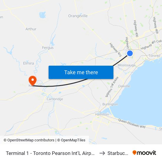 Terminal 1 - Toronto Pearson Int'L Airport to Starbucks map
