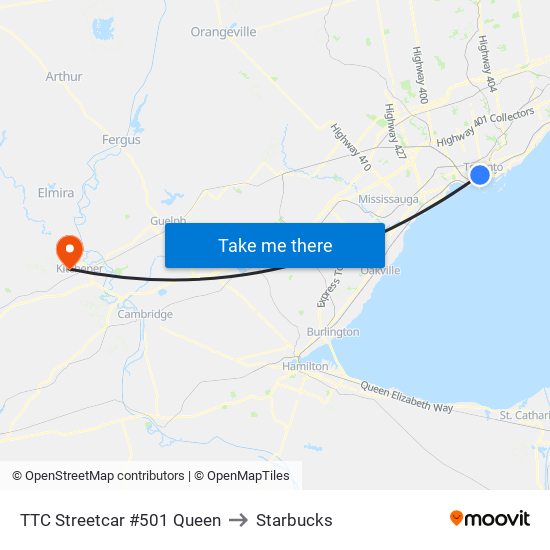 TTC Streetcar #501 Queen to Starbucks map