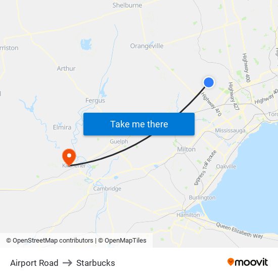 Airport Road to Starbucks map