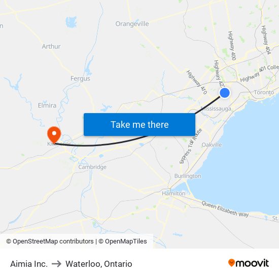 Aimia Inc. to Waterloo, Ontario map