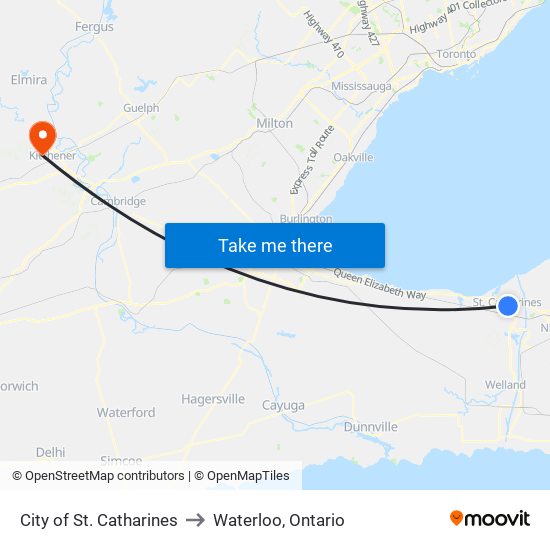 City of St. Catharines to Waterloo, Ontario map