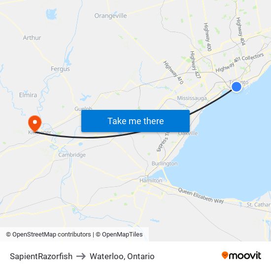 SapientRazorfish to Waterloo, Ontario map