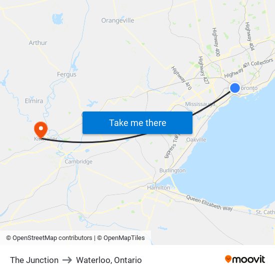 The Junction to Waterloo, Ontario map