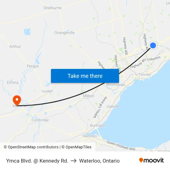 Ymca Blvd. @ Kennedy Rd. to Waterloo, Ontario map