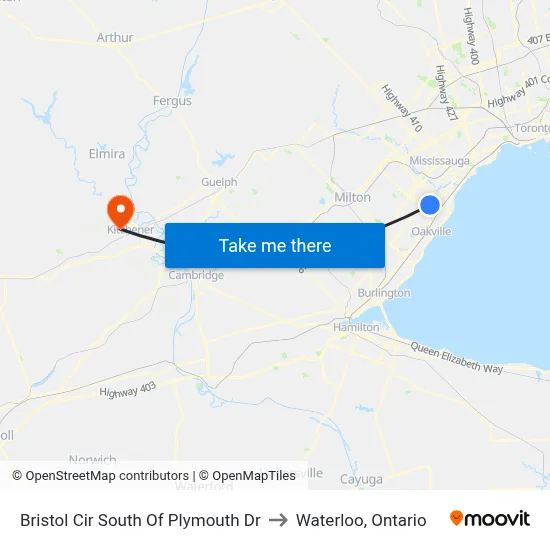 Bristol Cir South Of Plymouth Dr to Waterloo, Ontario map
