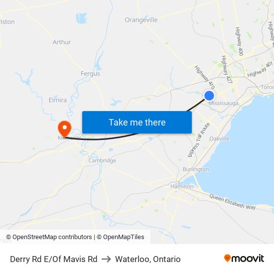 Derry Rd E/Of Mavis Rd to Waterloo, Ontario map