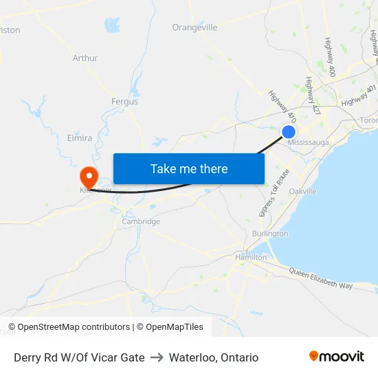 Derry Rd W/Of Vicar Gate to Waterloo, Ontario map