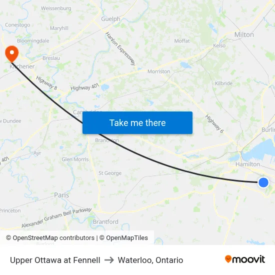 Upper Ottawa at Fennell to Waterloo, Ontario map