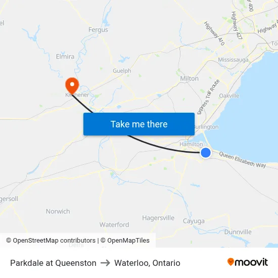 Parkdale at Queenston to Waterloo, Ontario map