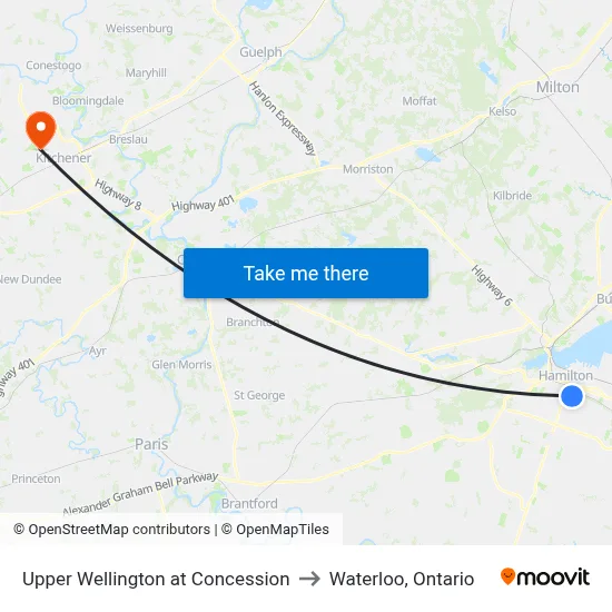Upper Wellington at Concession to Waterloo, Ontario map